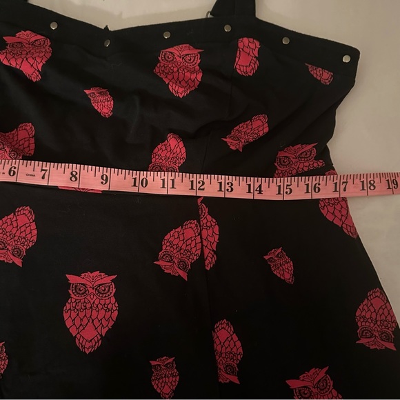 Tripp NYC Black & Red Owl Print Rockabilly Low High Studded Hem Dress Size L/12 - Picture 14 of 16